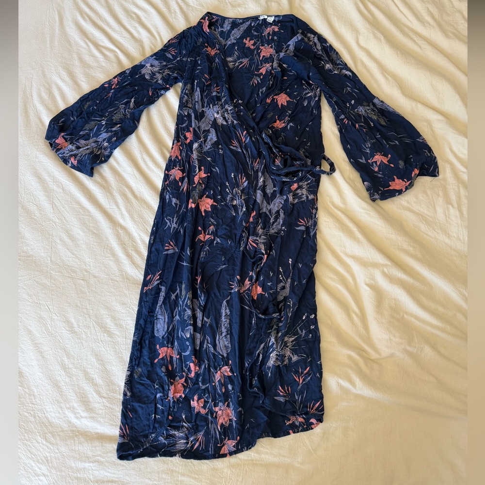 Roxy Navy and Coral Floral Wrap Dress